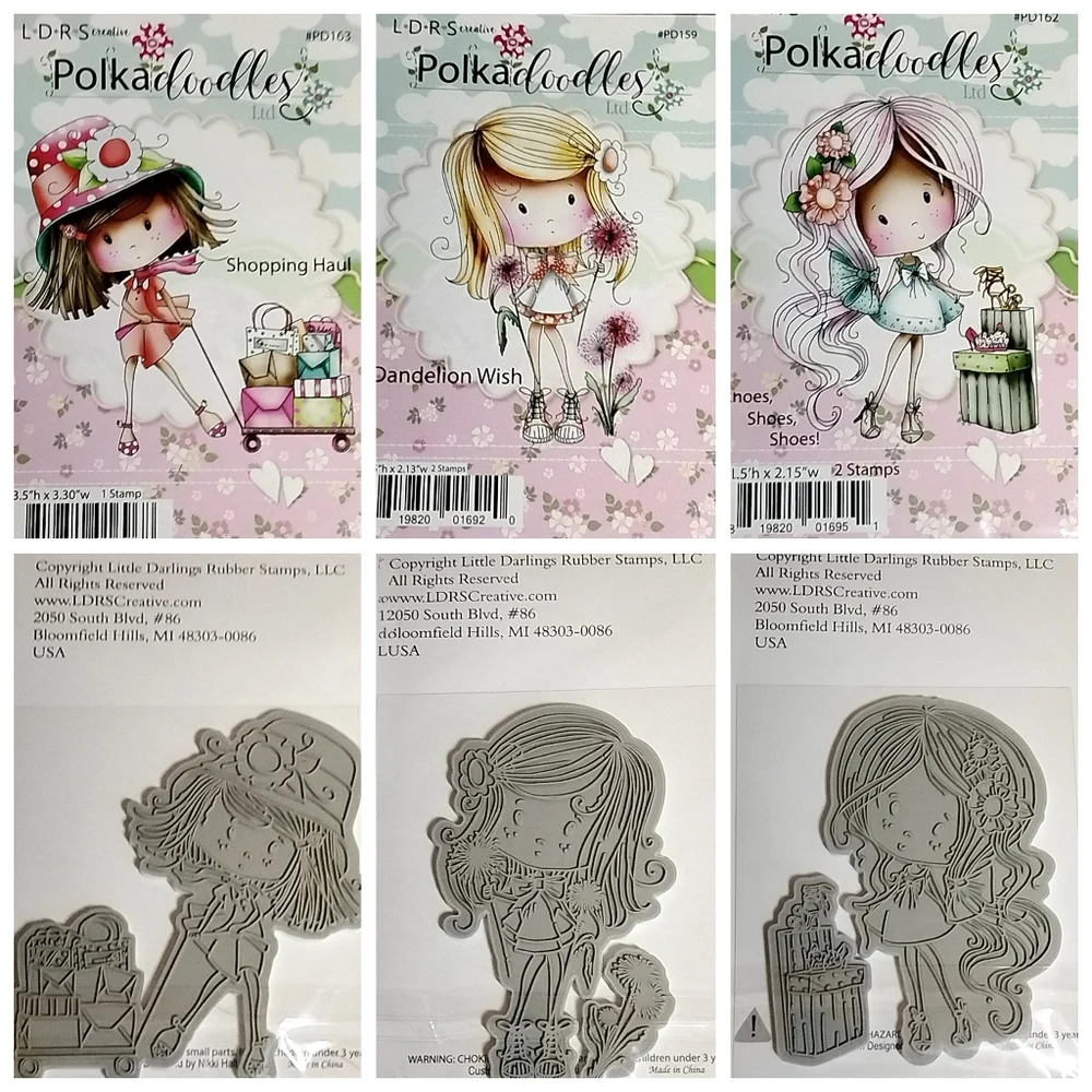 Polkadoodles Rubber Stamps 3-Pc Collection Set L•D•S•R NWT.